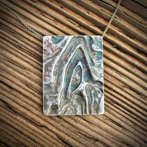 Driftwood Shield Pendant - Sterling Silver Shield Necklace with Natural Texture
 #S749