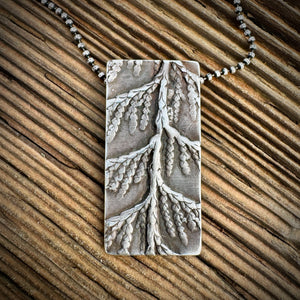 Cedar Sprig Shield Pendant - Sterling Silver Nature Window Necklace #S748