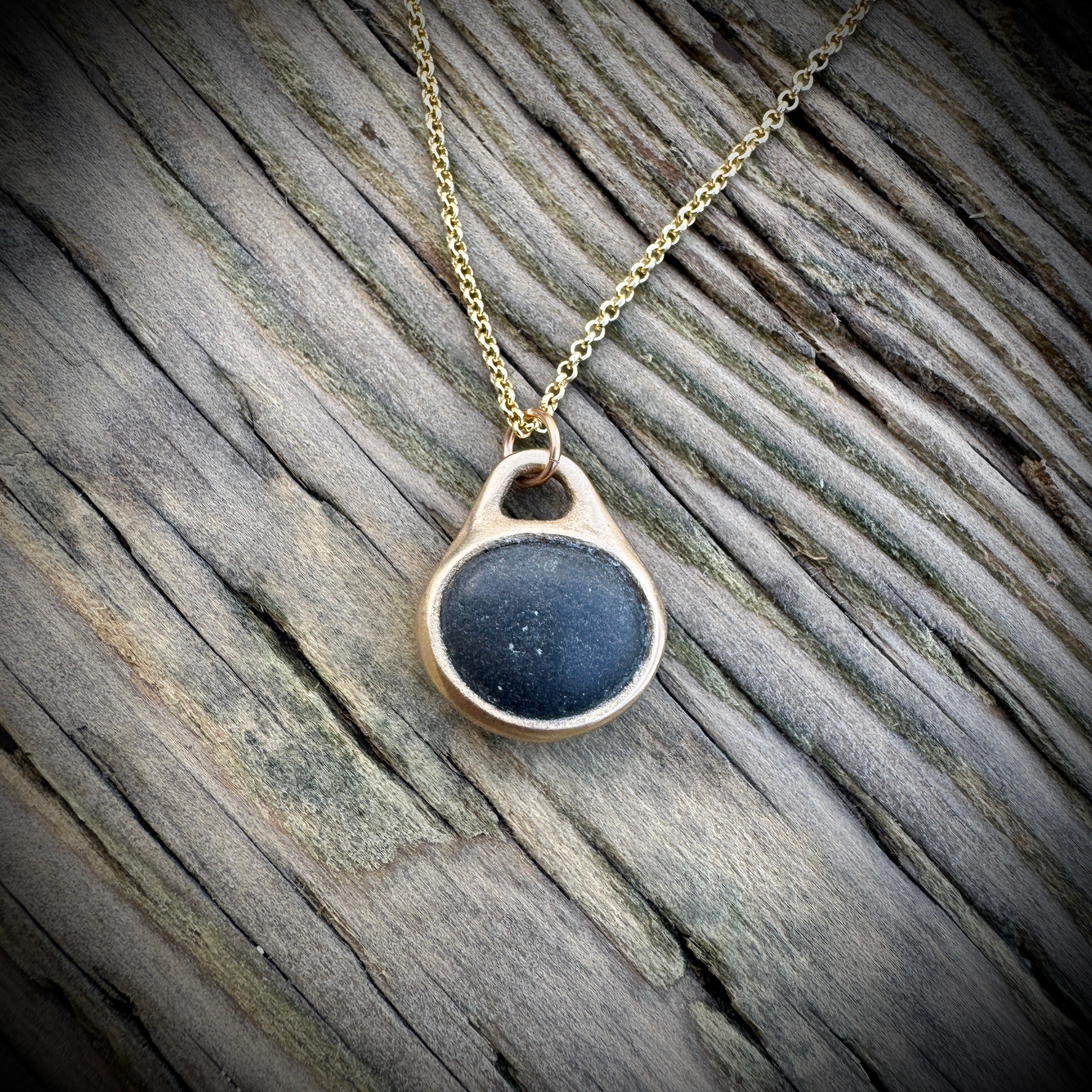 Pebblebelly Pendant - Golden Bronze Beach Pebble Necklace #744