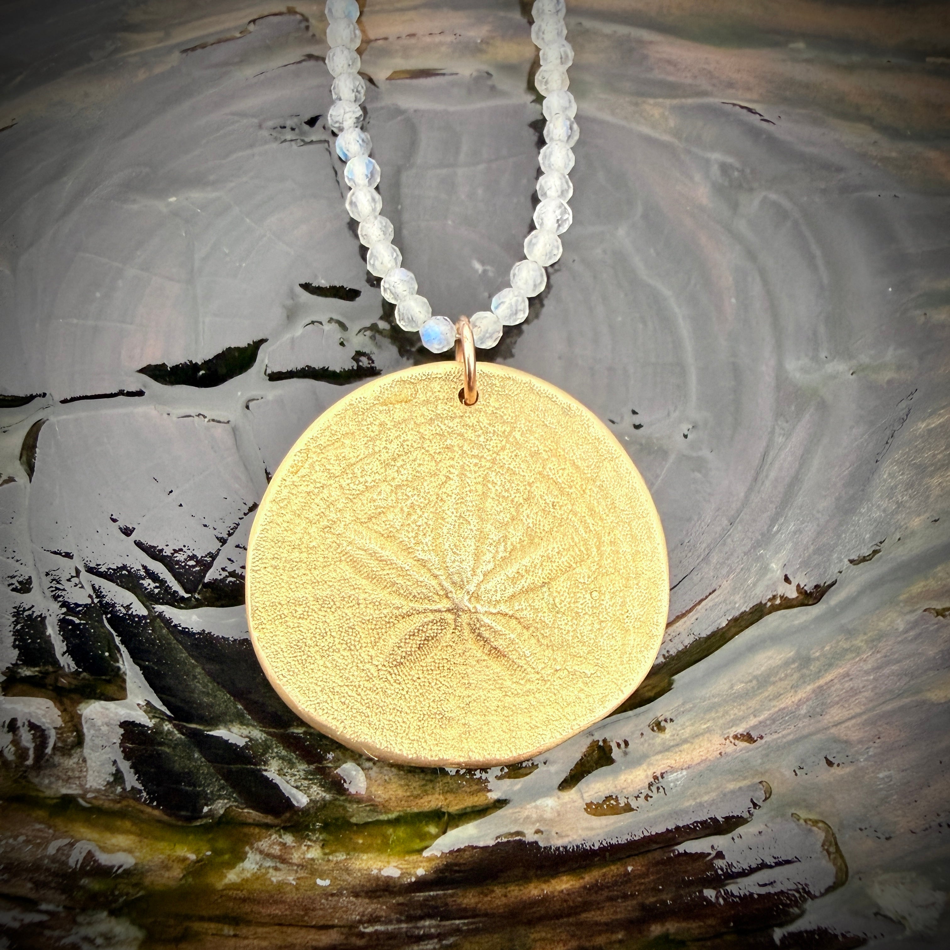 Bronze Sanddollar Fossil necklace with Hand Faceted Adjustable Gemstone Necklace