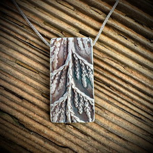 Cedar Sprig Shield Pendant — Sterling Silver Nature Window Necklace #S745