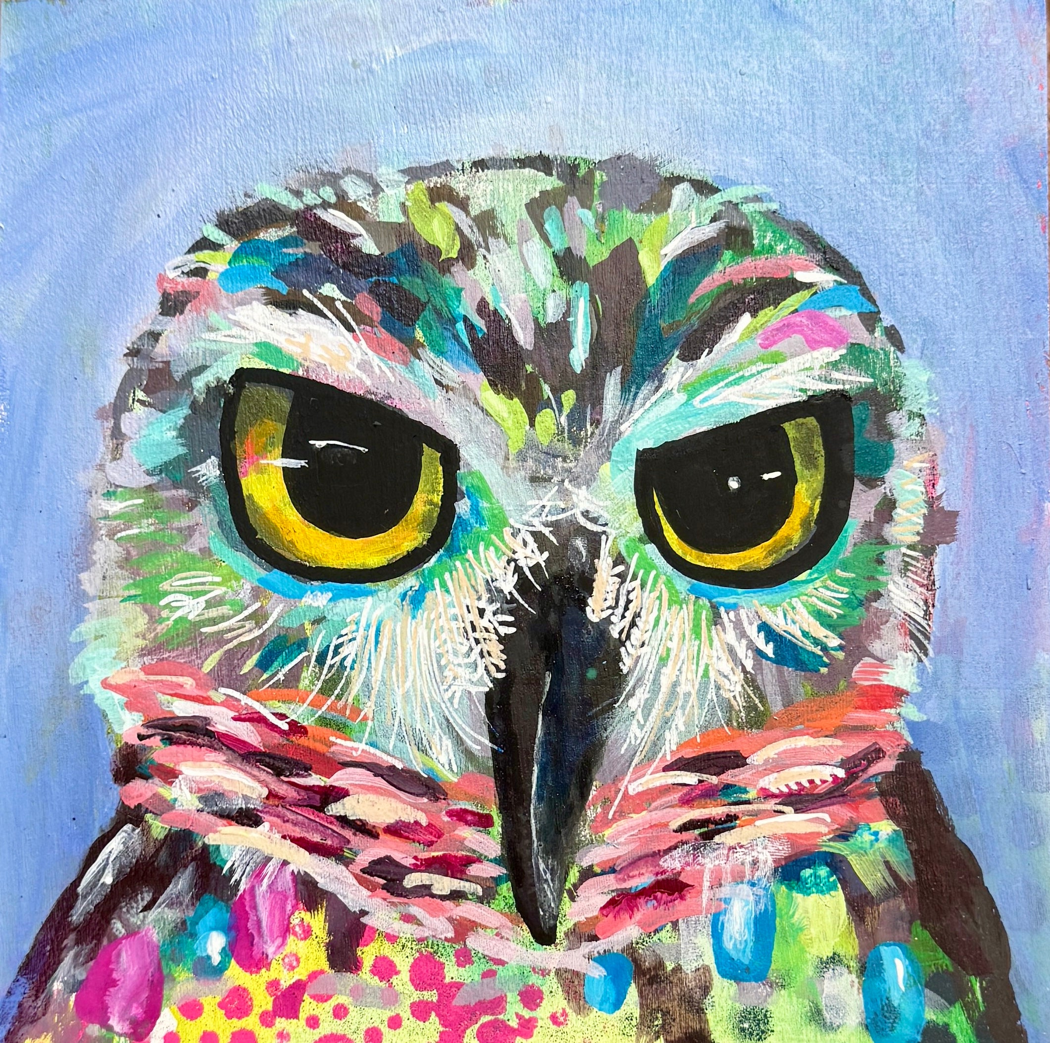 Grumpy Wet Owls: Lourdes (Original Painting)