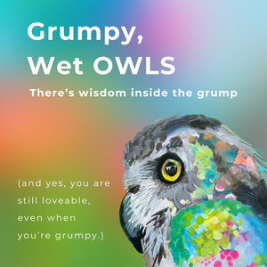 Grumpy Wet Owls: Lourdes (Original Painting)