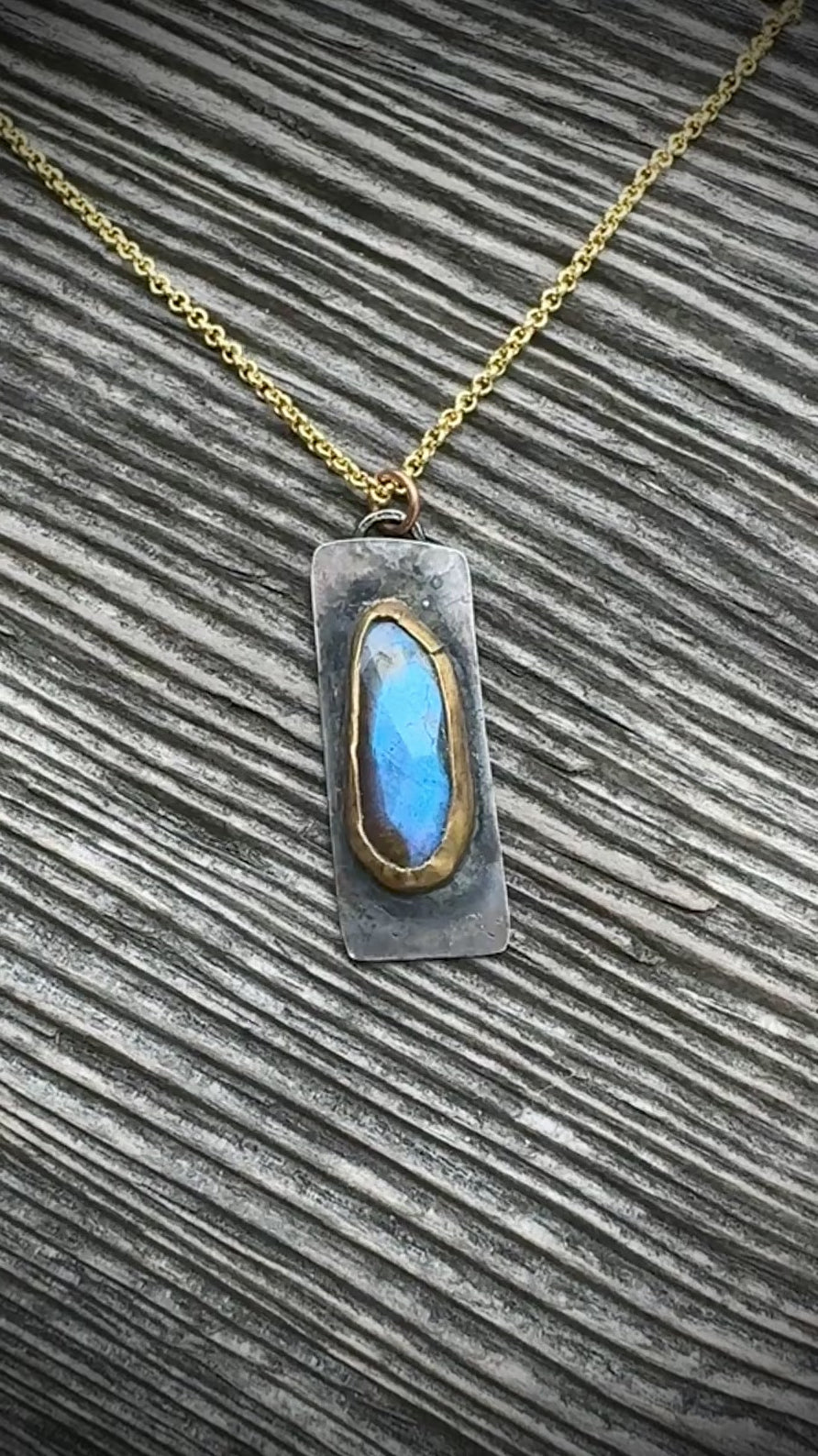 Handmade Labradorite Rosecut Pendant with 22k gold bezel L752