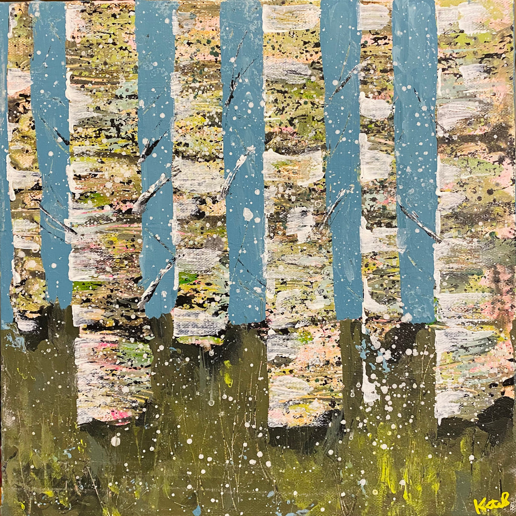 painting of birch trees in the snow