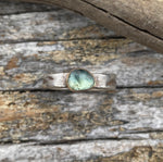 Load image into Gallery viewer, Handmade Rosecut Sapphire Ring with 22k yellow gold bezel and sterling tree bark textured band
