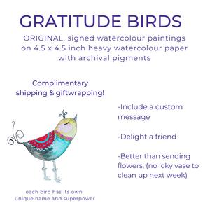 Lucky Pick Gratitude Bird - Original Watercolour Painting for yourself or send to a loved one (we'll select one for you)