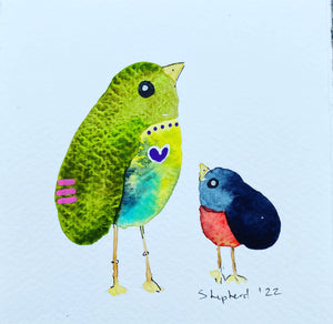 Mama & Baby Gratitude Bird #1 - Original Watercolour Painting