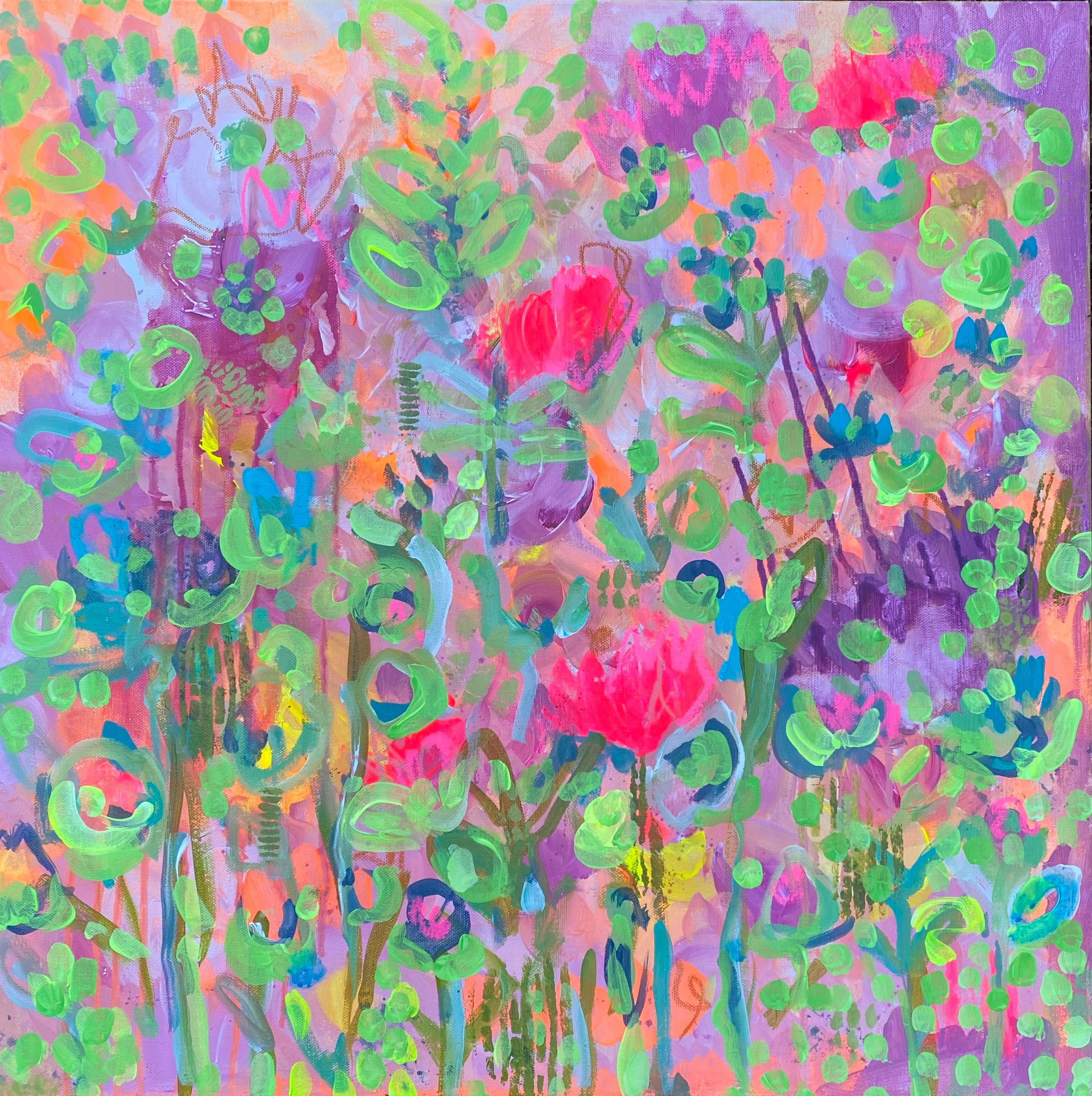 bright vibrant happy abstract floral painting by artist kate shepherd host of the creative genius podcast